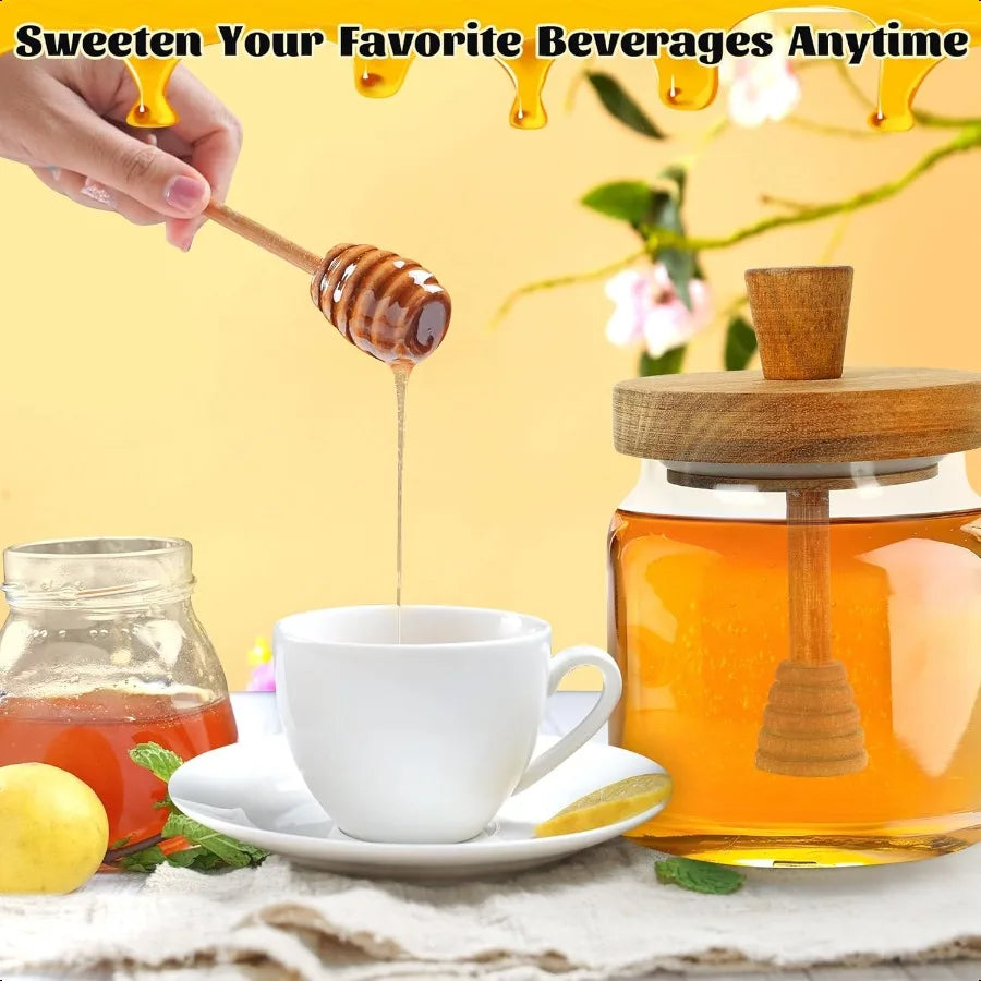 Honey Pot with Dipper and Lid 18oz Glass Honey Jar with Wooden Honey Dippers Stick Set Wide Mouth Honey Containers Airtight Syr