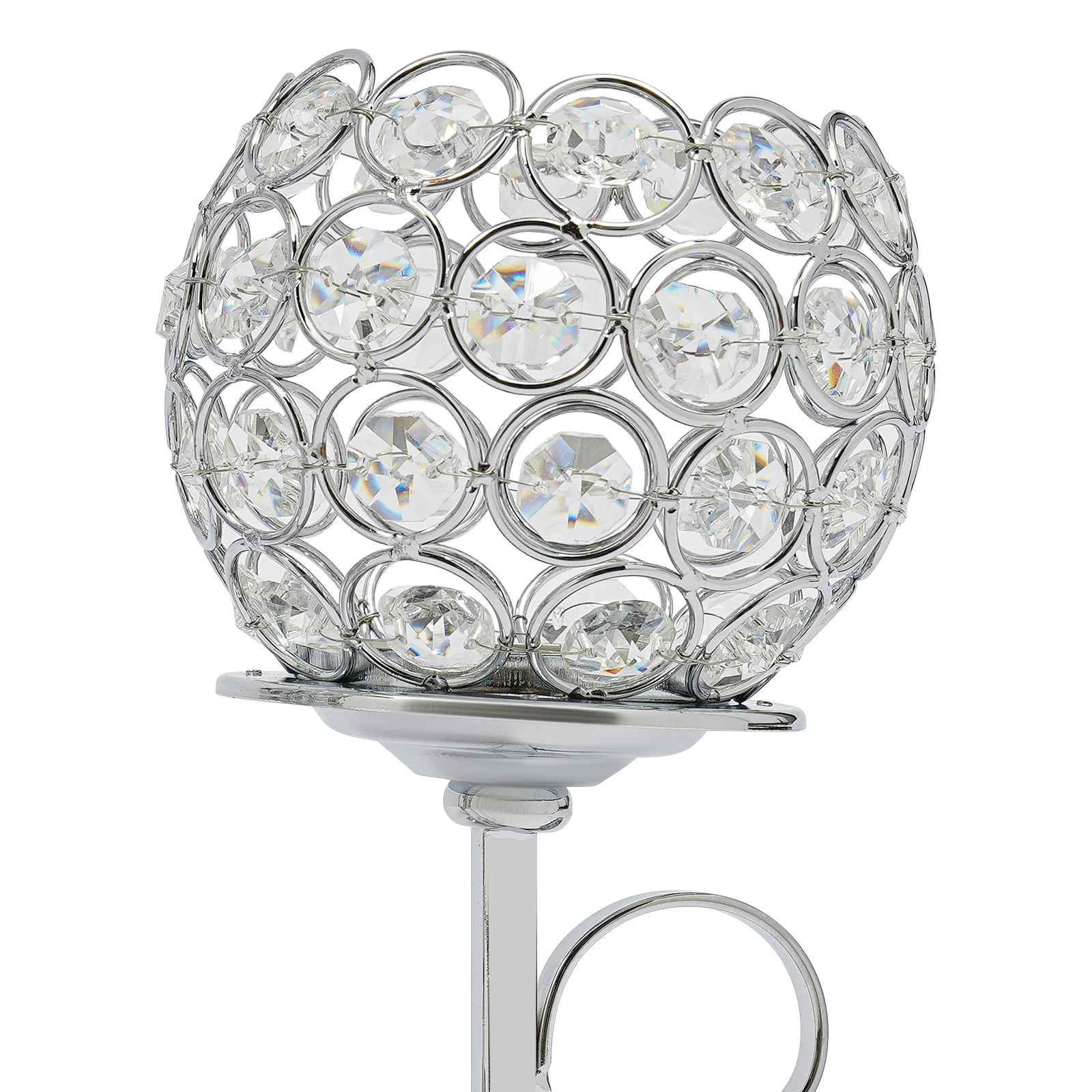 5 Arms 25.2In Crystal Candle Holder, Silver Modern Candelabra for Table Centerpiece, Iron Base W/ K9 Crystal, Wedding Home Decor