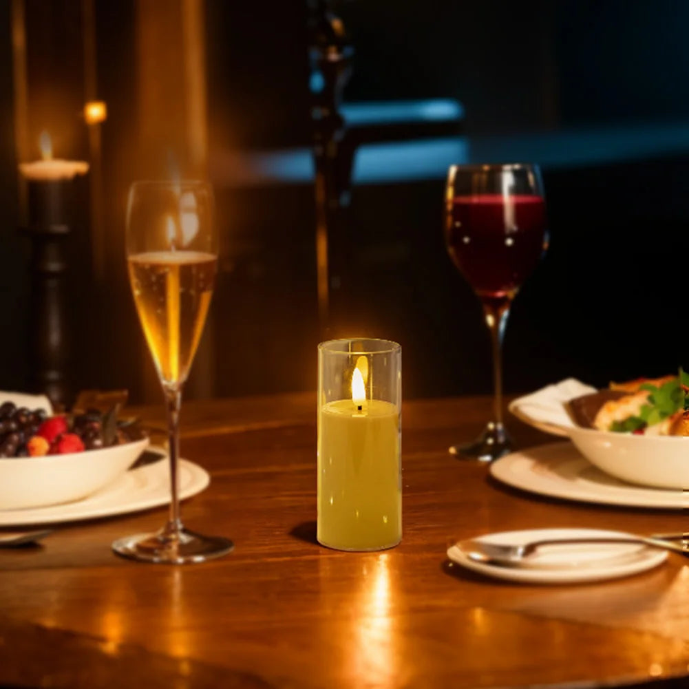 Artificial LED Flameless Candles with Batteries Acrylic Glass Flickering Pillar Tealight Candle for Festival Wedding Home Party