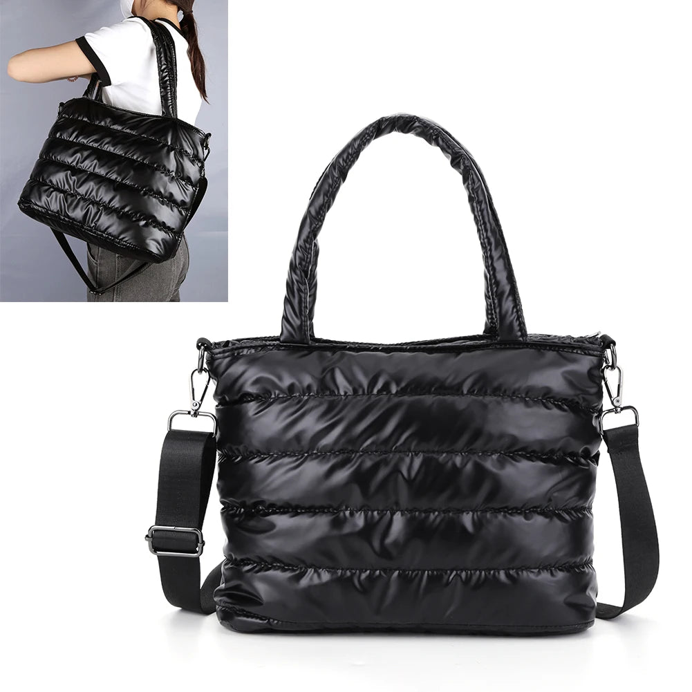 Women Padded Shoulder Bag Versatile Puffy Crossbody Bag Lightweight Solid Puffer Bag Large Capacity Casual Winter Shopping Bag