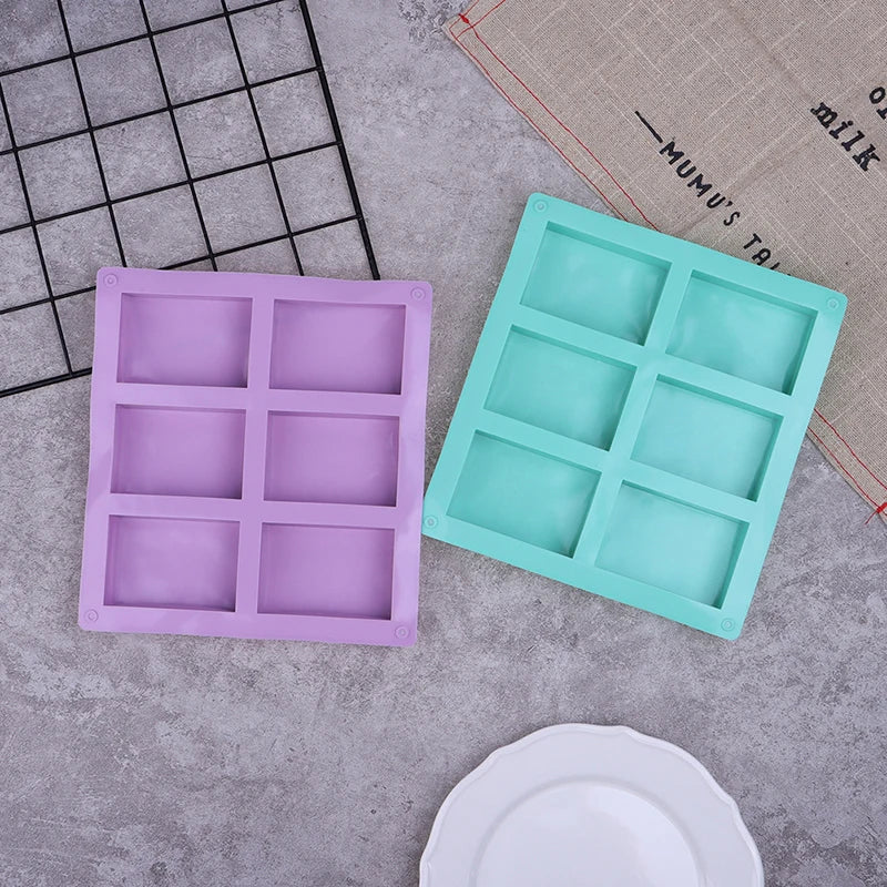 6 Cavity Square Silicone Mold for Making Soaps 3D Plain Soap Mold Rectangle DIY Handmade Soap Form Tray Mould