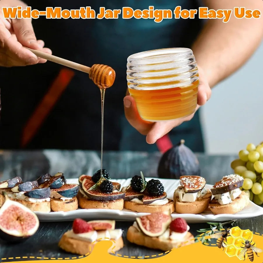 Honey Jar with Dipper and Lid 8 oz Glass Honey Pot Dispenser with 2 Dippers Sticks Set Honey Containers for Kitchen Home Syrup